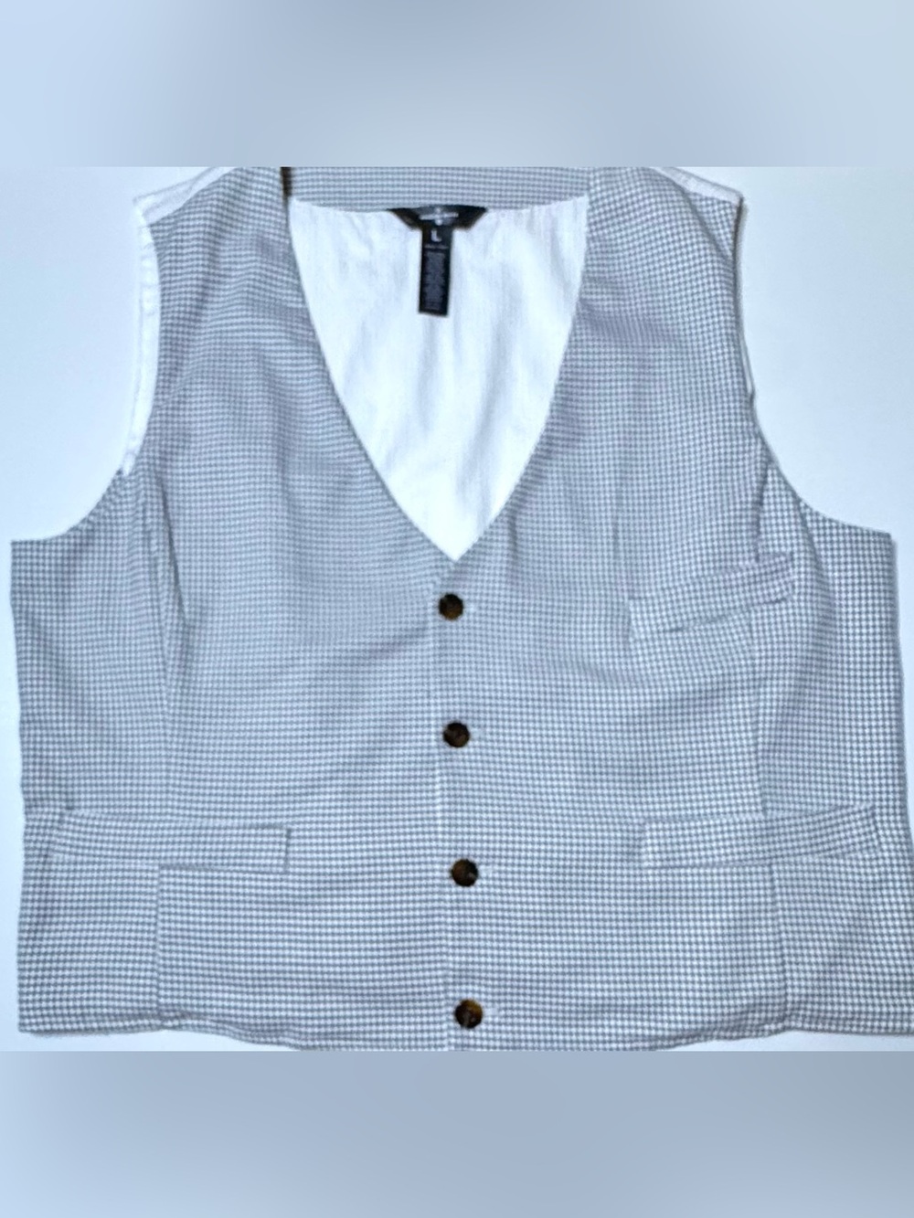 Houston White Houndstooth Button Front Suit Vest Gray White Men’s Large